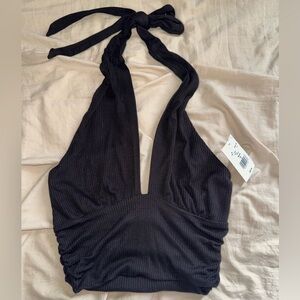 Moa Moa Black Halter Crop Top